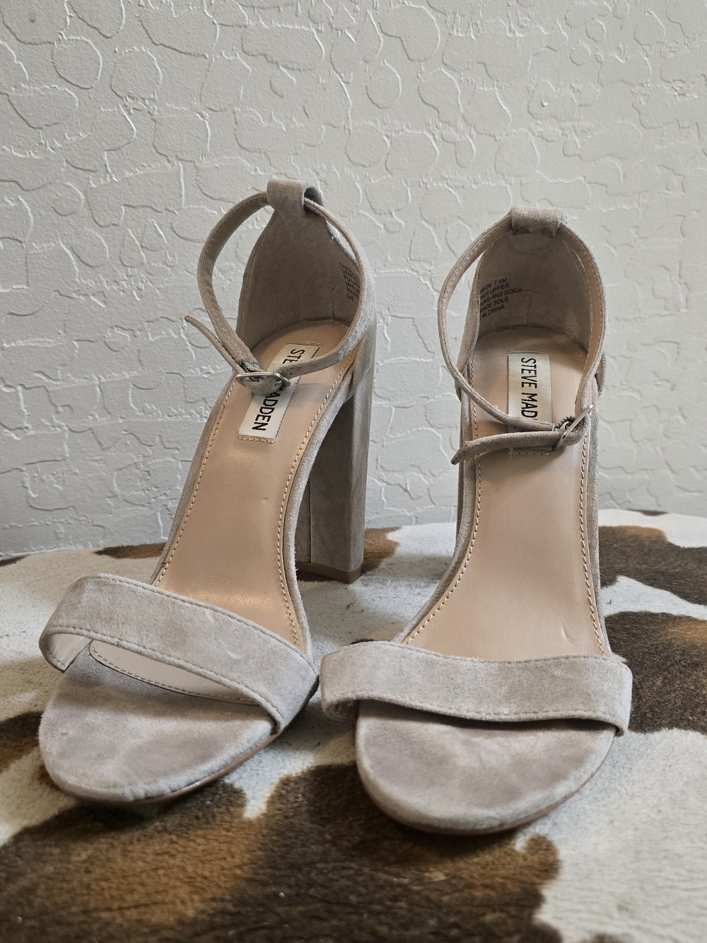 Steve Madden Suede Ankle-Strap Block Heels in Light Taupe
